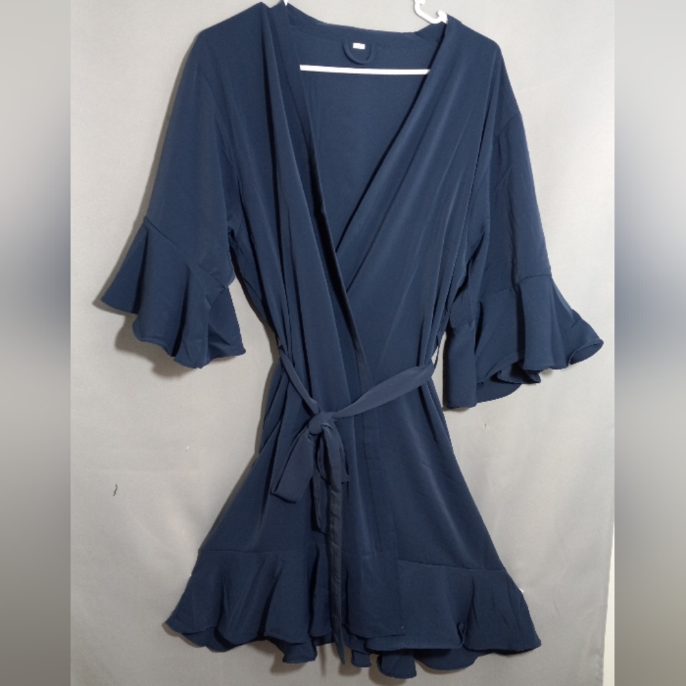 Navy Blue Ruffle Sleeve Bathrobes One Size SML.